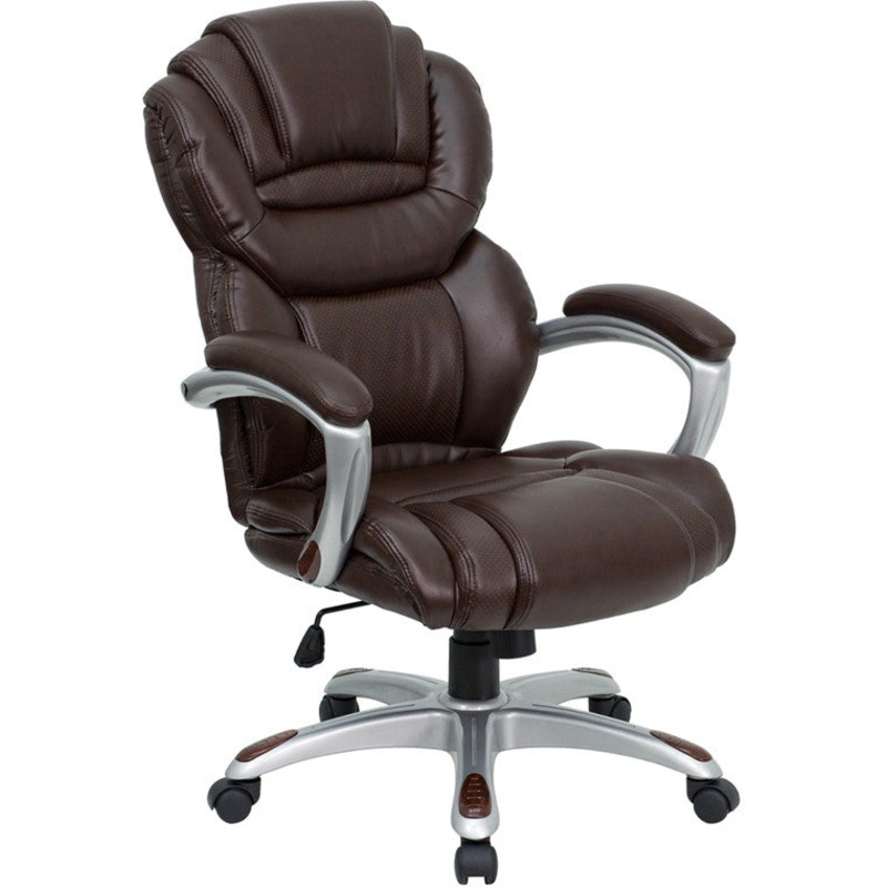 Flash Furniture High Back Brown Leather Executive Swivel Office Chair With Leather Padded Loop Arms