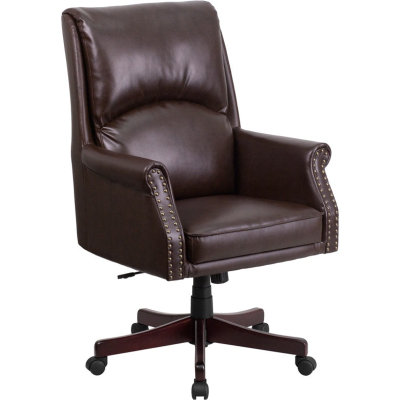 Flash Furniture High Back Pillow Back Brown Leather Executive Swivel Office Chair