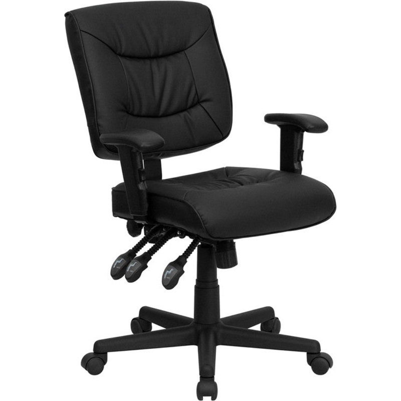 Flash Furniture Low Back Black Leather Multi-Functional Swivel Task Chair With Height Adjustable Arms