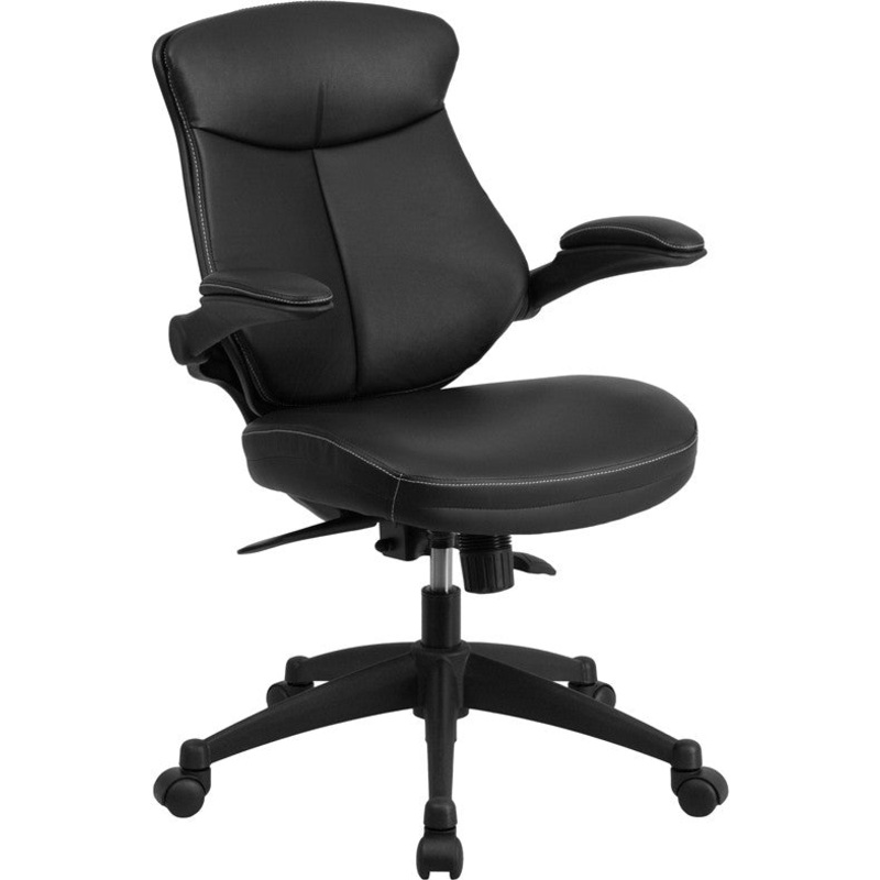 Flash Furniture Mid-Back Black Leather Executive Swivel Office Chair With Back Angle Adjustment And Flip-Up Arms