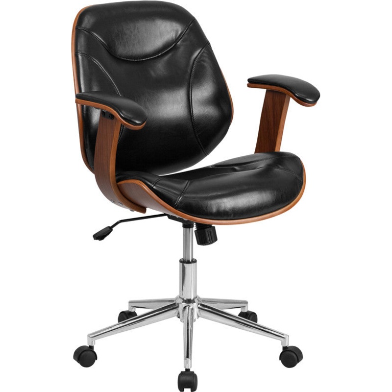 Flash Furniture Mid-Back Black Leather Executive Wood Swivel Office Chair