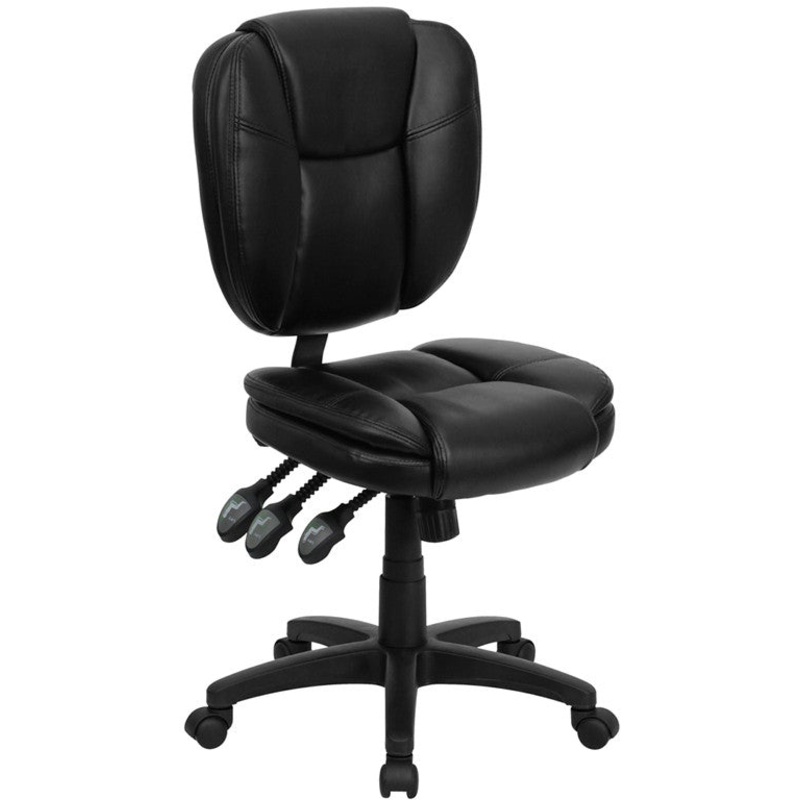 Flash Furniture Mid-Back Black Leather Multi-Functional Ergonomic Swivel Task Chair