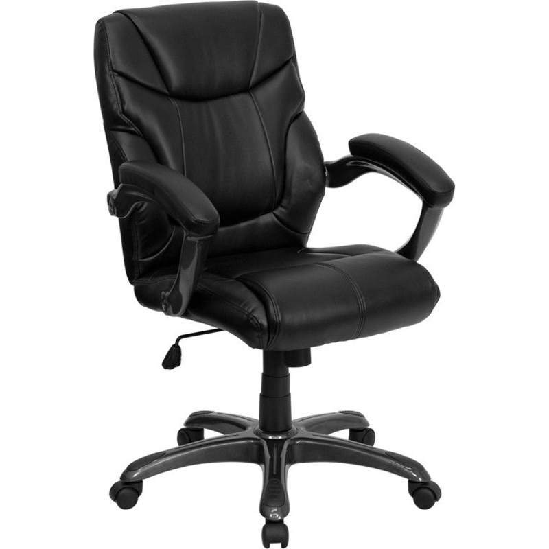 Flash Furniture Mid-Back Black Leather Overstuffed Swivel Task Chair