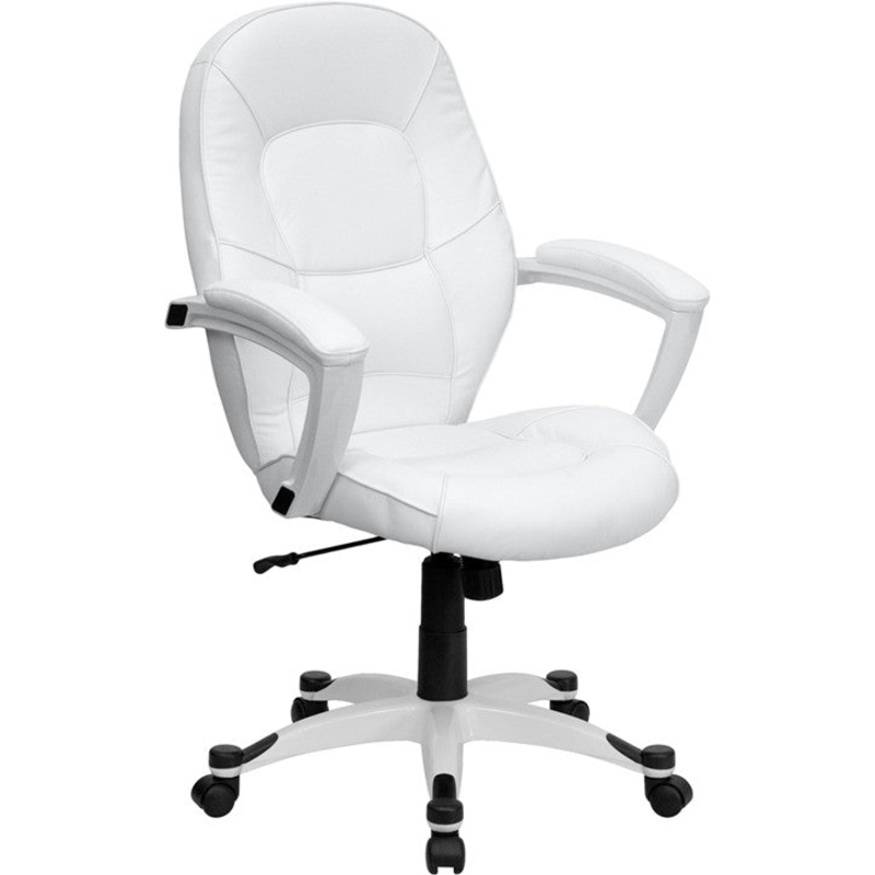 Flash Furniture QD-5058M-WHITE-GG Mid-Back White Leather Executive Swivel Office Chair With Synchro-Tilt Mechanism