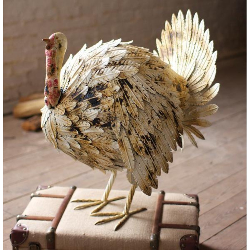 Kalalou Antique White Painted Metal Turkey