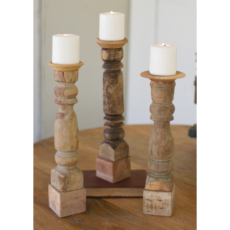 Kalalou Assorted Wooden Candle Stands - Antique Turned Banisters - S/3