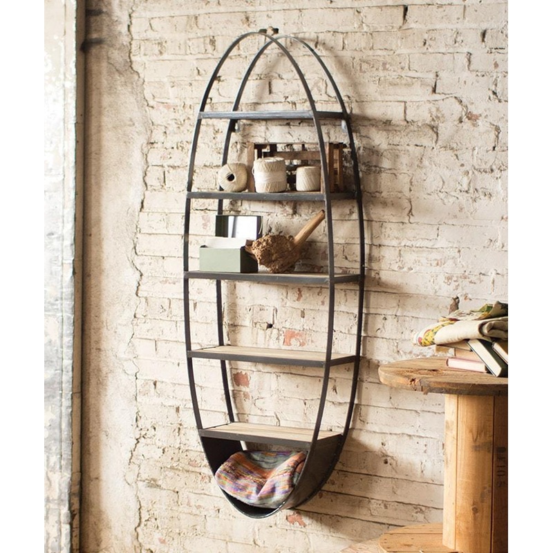 Kalalou Metal And Wood Oval Wall Shelf