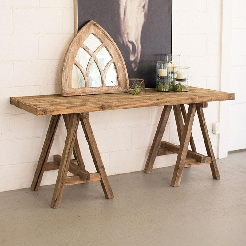 Kalalou Recycled Wooden Deep Console With Saw Horse Base