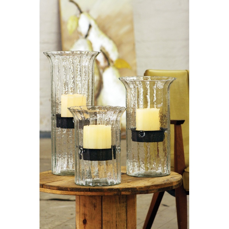 Kalalou Ribbed Glass Candle Cylinder With Rustic Insert