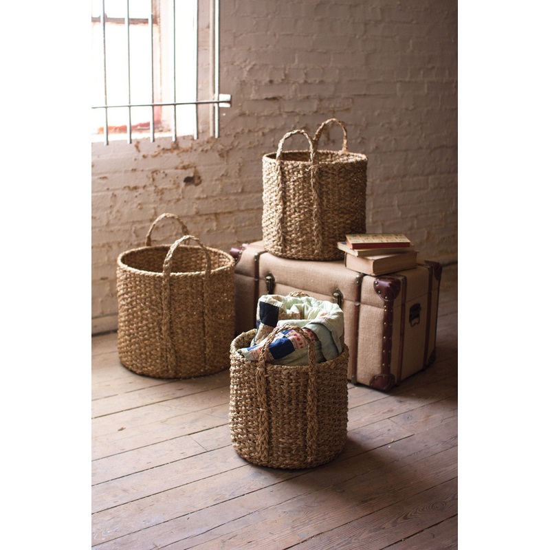Kalalou Round Braided Seagrass Storage Basket With Handles - Set Of 3