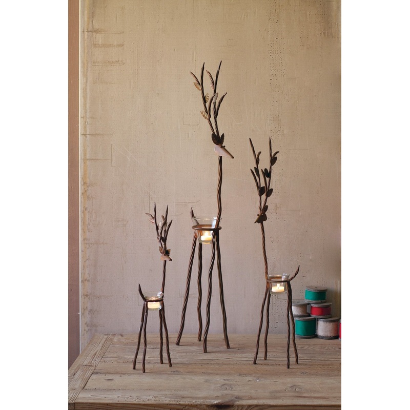 Kalalou Rustic Iron Reindeer With One Tealight - Set Of 3