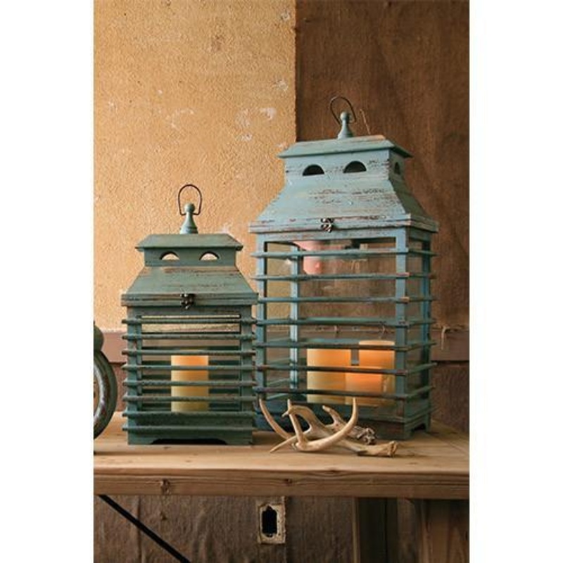 Kalalou Vintage Blue Shutter Lanterns - Set Of 2