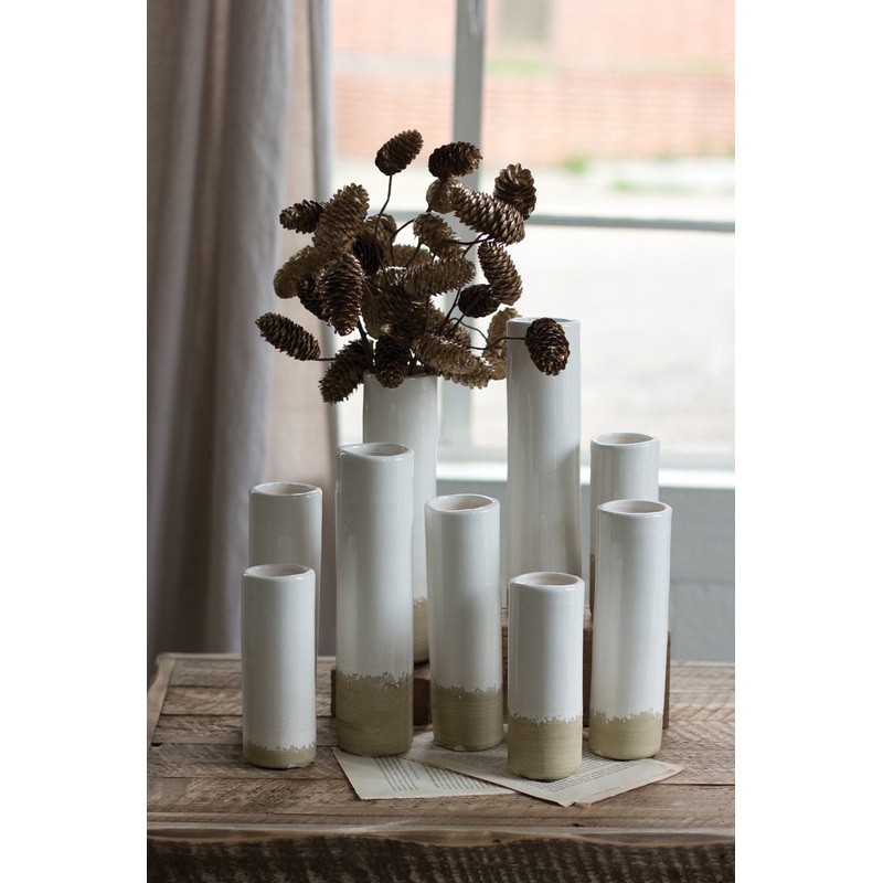 Kalalou White Ceramic Cylinder Bud Vases - Set Of 9