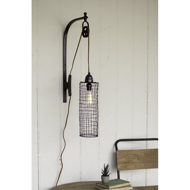 Kalalou Wire Cylinder Wall Lamp With Pulley