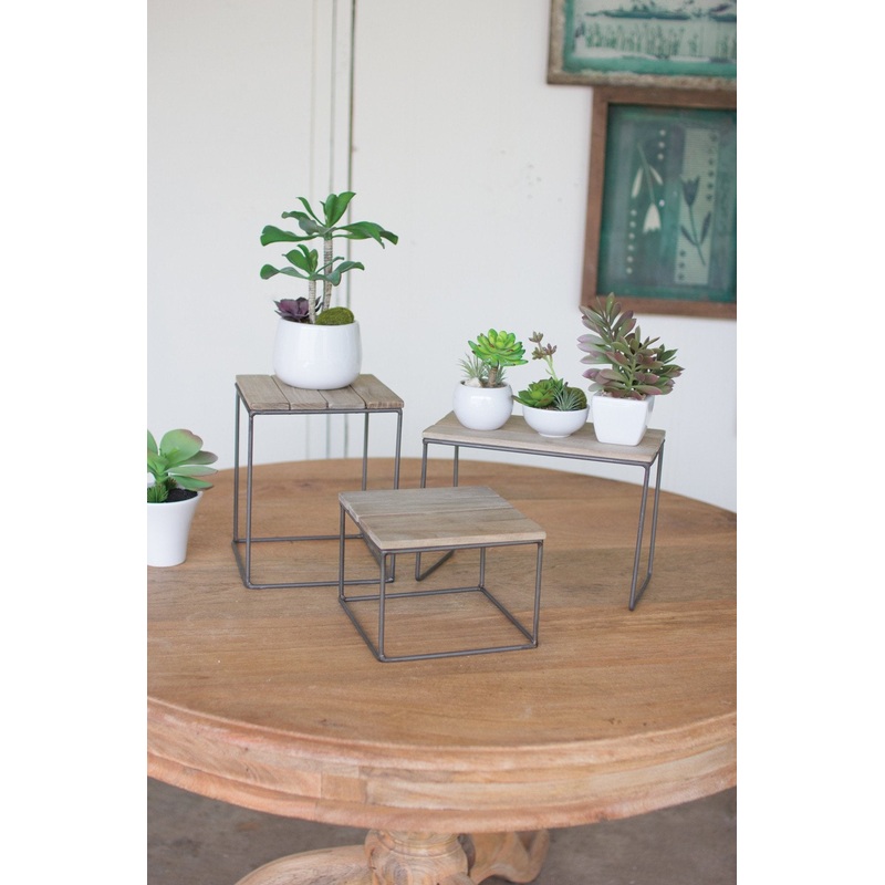 Kalalou Wood And Metal Risers - Set Of 3