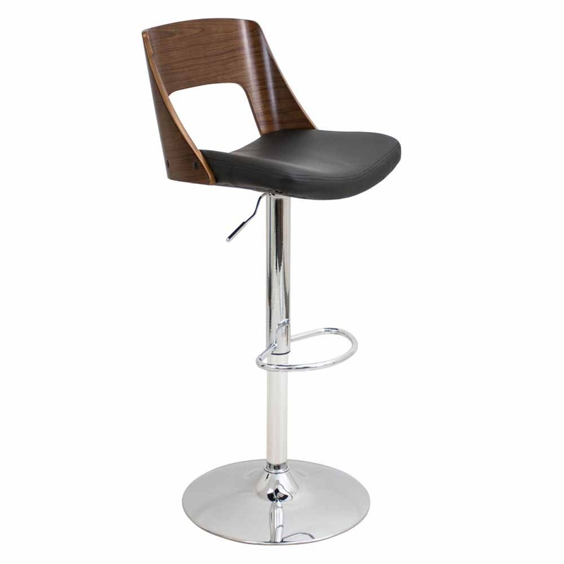 LumiSource Valencia Height Adjustable Barstool with  360  degree Swivel in the Product Color Walnut, Black and Walnut Cream Adjustable Height