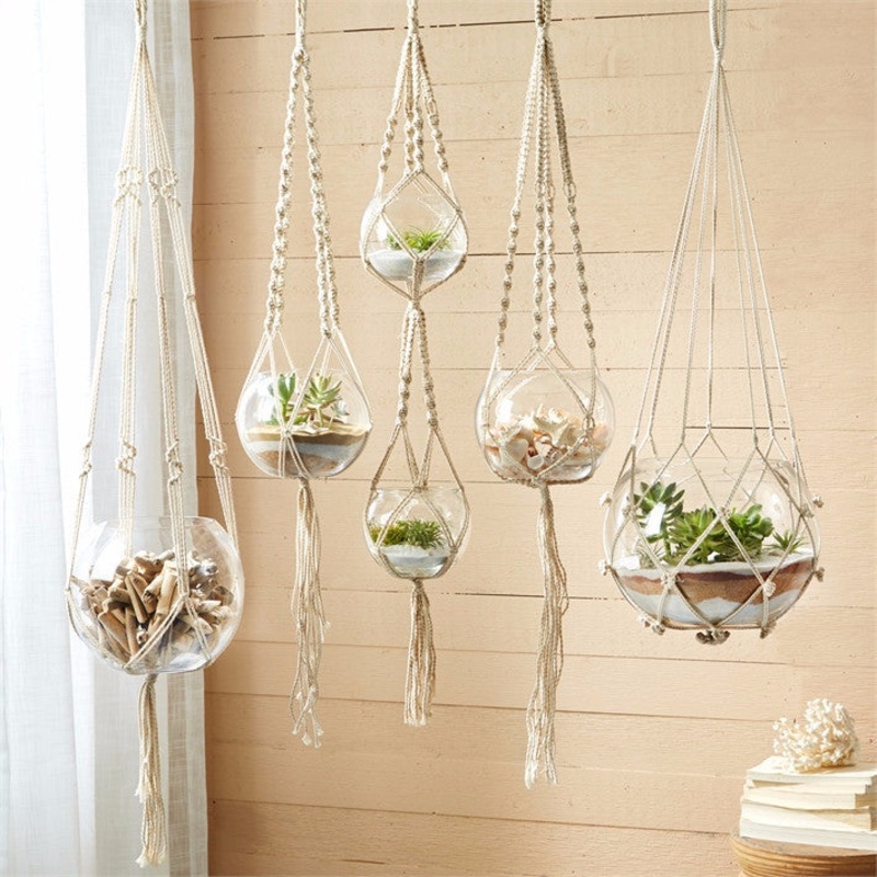 Macrame Plant Hangers /Candleholders Set of 5