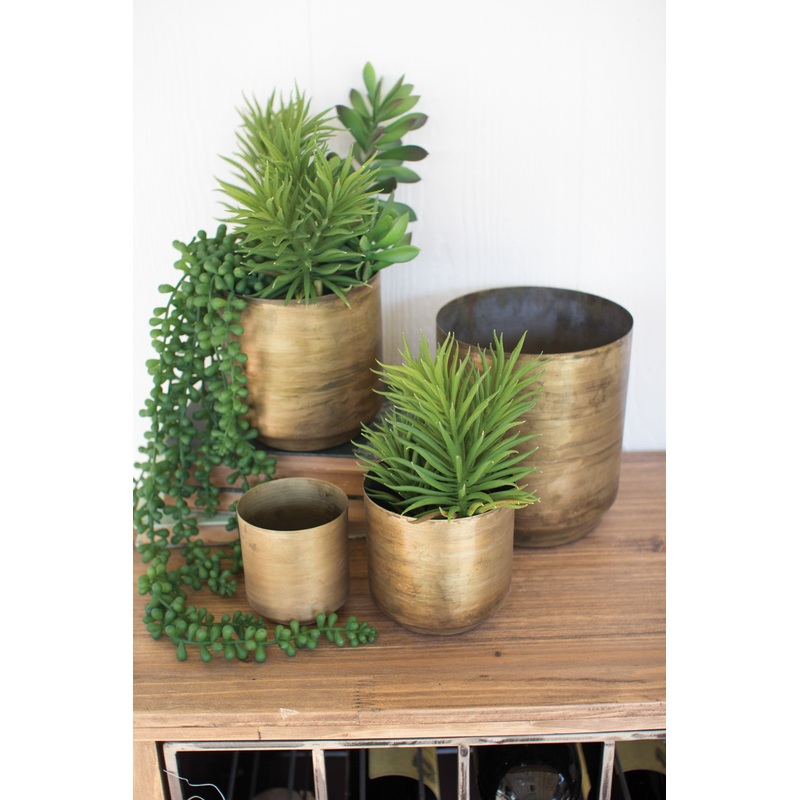 Kalalou Antique Brass Finish Metal Flower Pots - Set Of 4