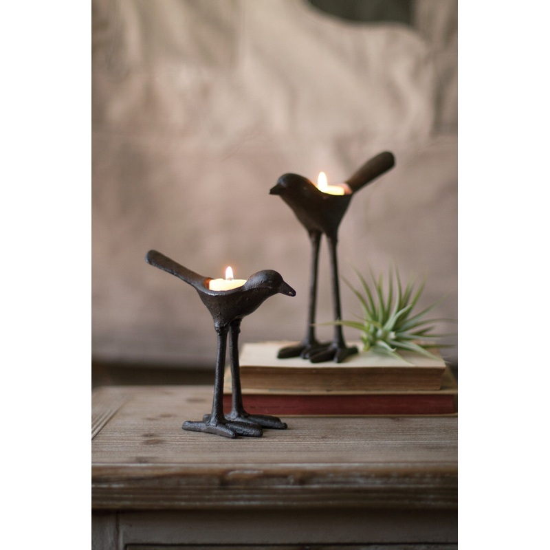 Kalalou Cast Iron Bird T-Lite Light Holders - Set Of 2