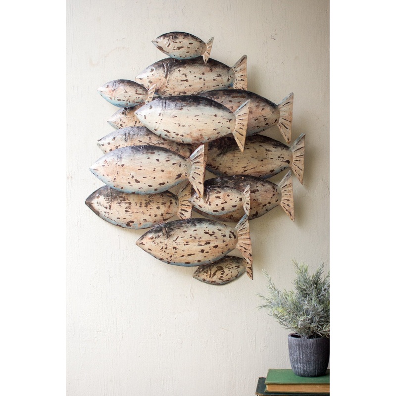 Kalalou Painted Recycled Metal School Of Fish Wall Decor