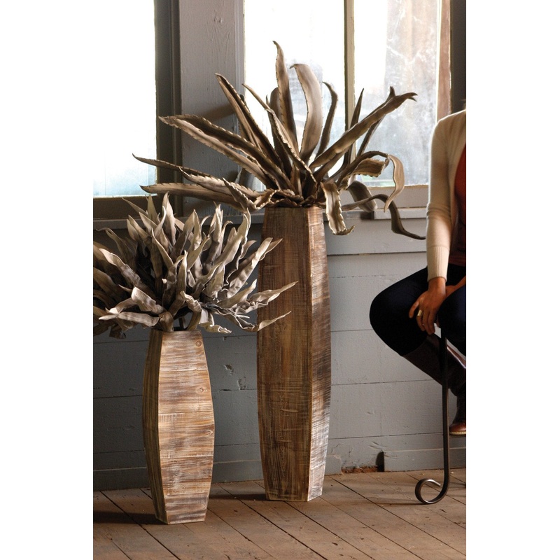 Kalalou Whitewashed Tall Oblong Wooden Vases - Set Of 2