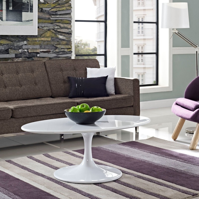 Modway Lippa 42" Oval Wood Top Coffee Table in White - EEI-1139