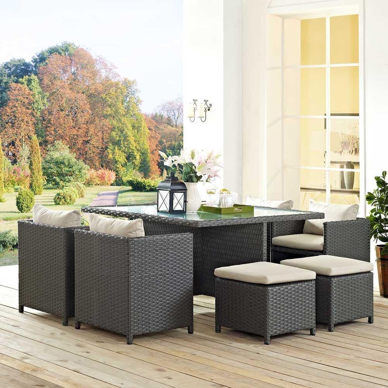 Modway Sojourn 9 Piece Outdoor Patio Glass Top Dining Set - EEI-1946