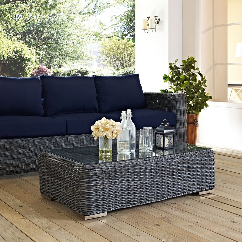 Modway Summon Outdoor Patio Glass Top Coffee Table - Gray - EEI-1866
