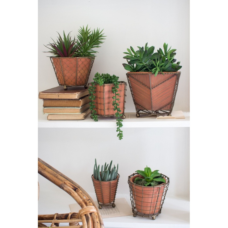 Kalalou Terracotta Planters With Wire Wrap - Set Of 5
