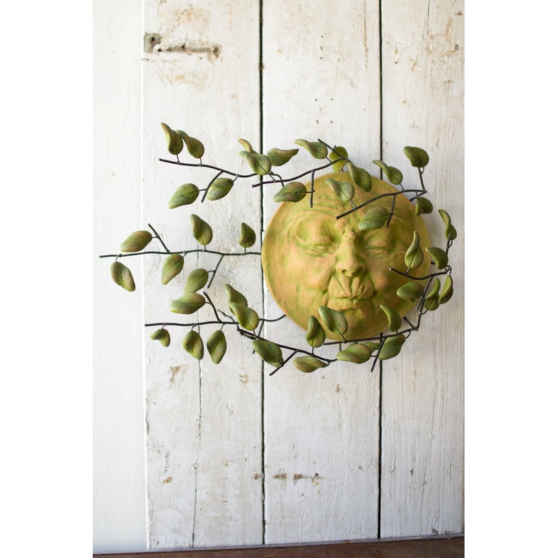 Kalalou Wind Blown Sun Face With Clay Leaves Wall Hanging