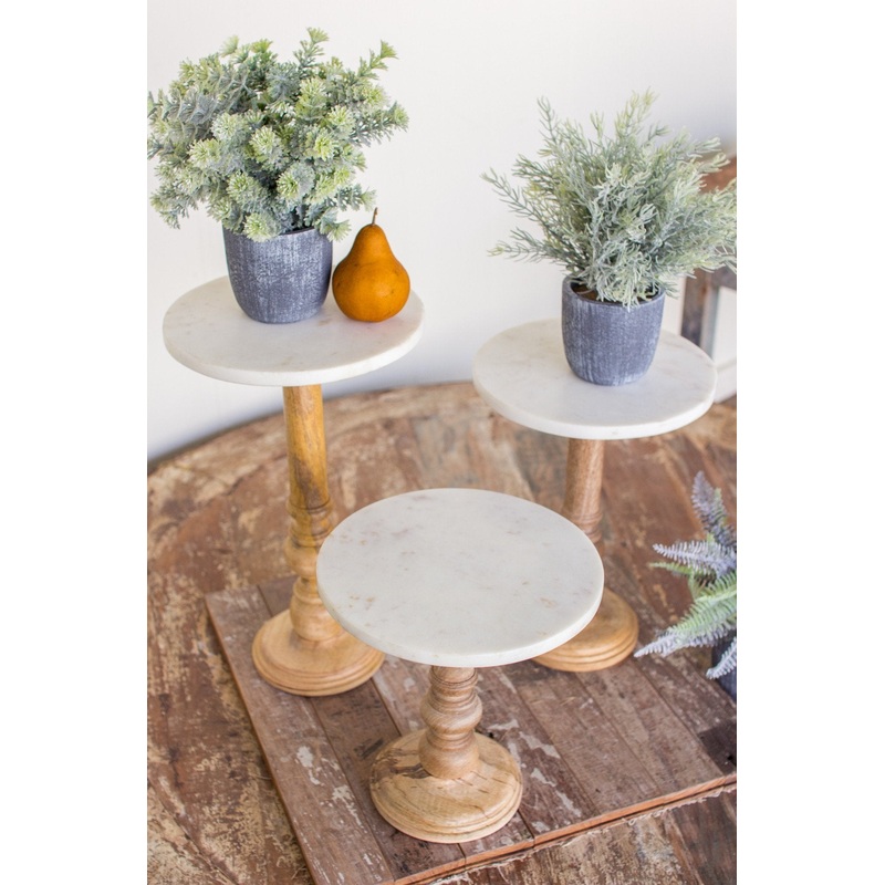 Kalalou Wooden Display Stands With Marble Tops - Set Of 3