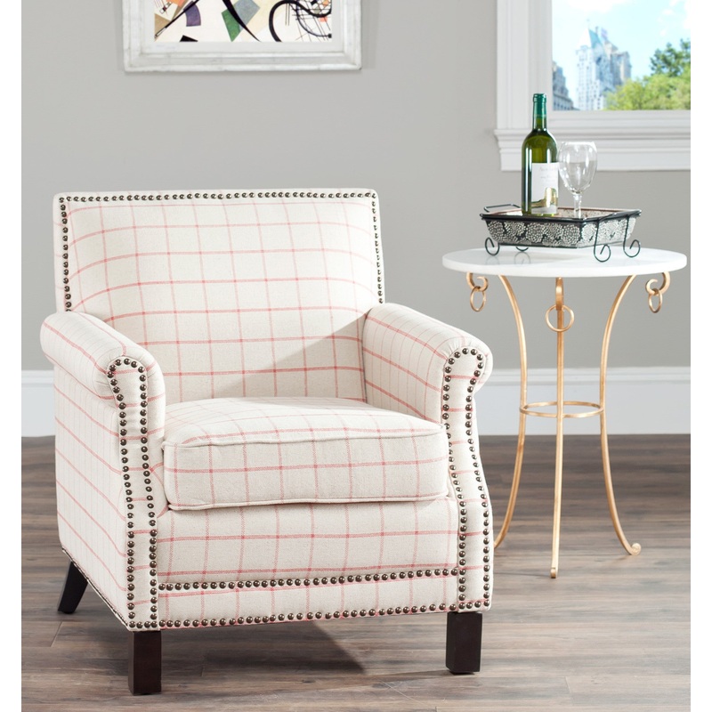 Safavieh Easton Club Chair In Plaid - Brass Nail Heads