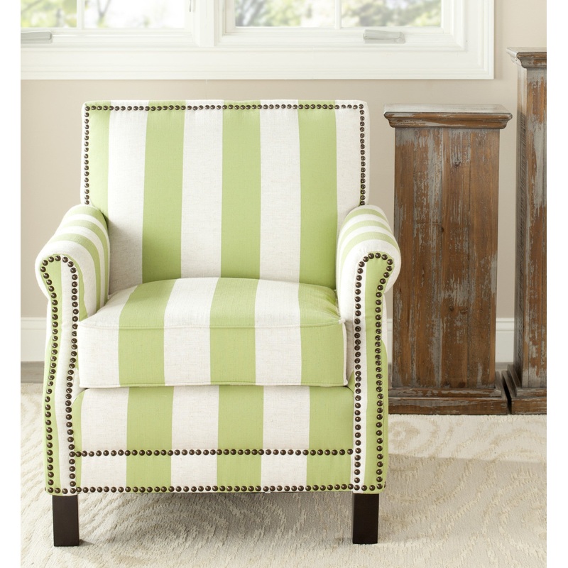 Safavieh Easton Club Chair With Stripes - Brass Nail Heads