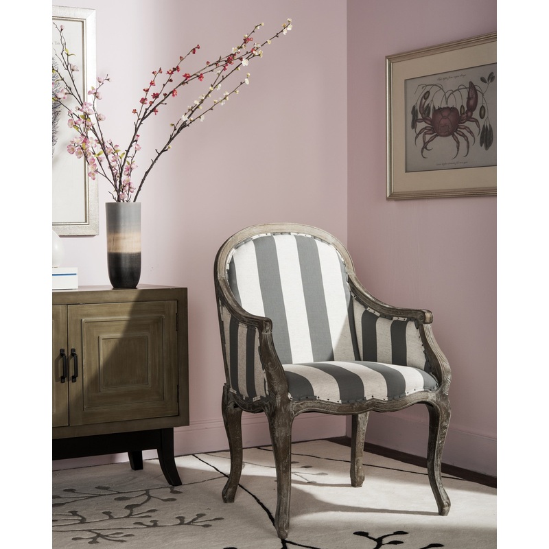 Safavieh Esther Arm Chair With Awning Stripes - Flat Black Nail Heads