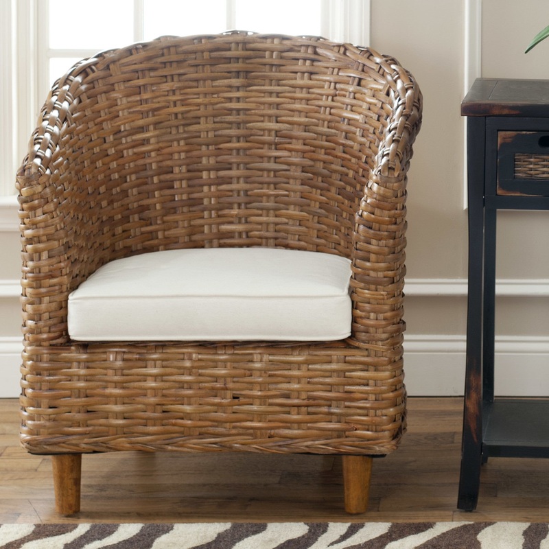 Safavieh Omni Barrel  Low Back Chair in 4 colors Homey , Brown , Natural, brown / Black , Rattan finish and Mango wood  construction