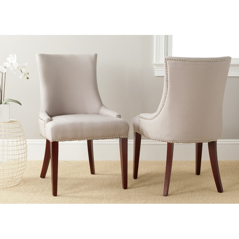 Safavieh Becca Linen Dining Chair W/ Nickel Nail Heads