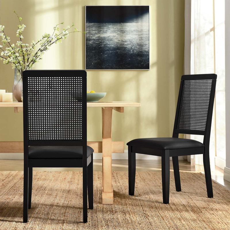 Arlo Vegan Leather Upholstered Faux Rattan and Wood Dining Side Chairs - Set of 2 By Modway - EEI-6802