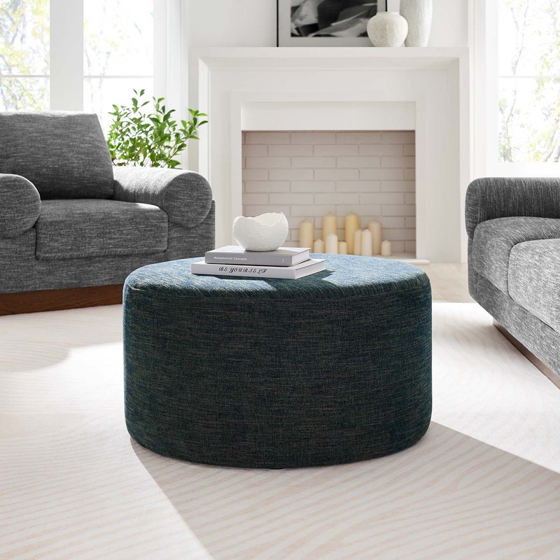 Callum Large 29" Round Woven Heathered Fabric Upholstered Ottoman By Modway - EEI-6647