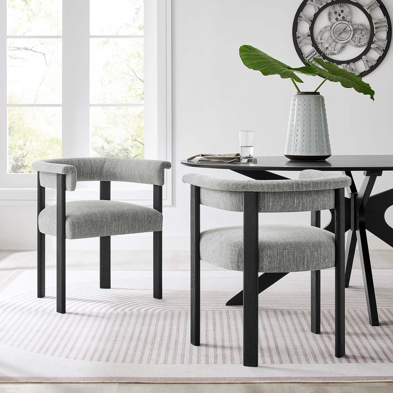 Imogen Woven Heathered Fabric Upholstered Barrel Dining Chairs - Set of 2 By Modway - EEI-6776