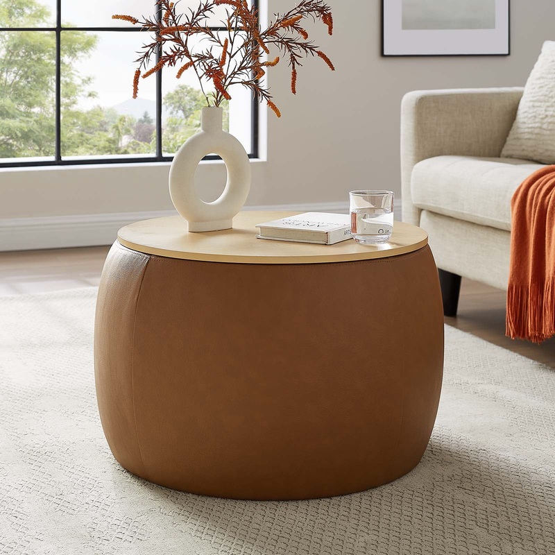 Perla Round Vegan Leather Storage Ottoman By Modway - EEI-6687