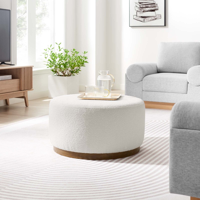 Tilden Large 29" Round Boucle Upholstered Ottoman By Modway - EEI-6681
