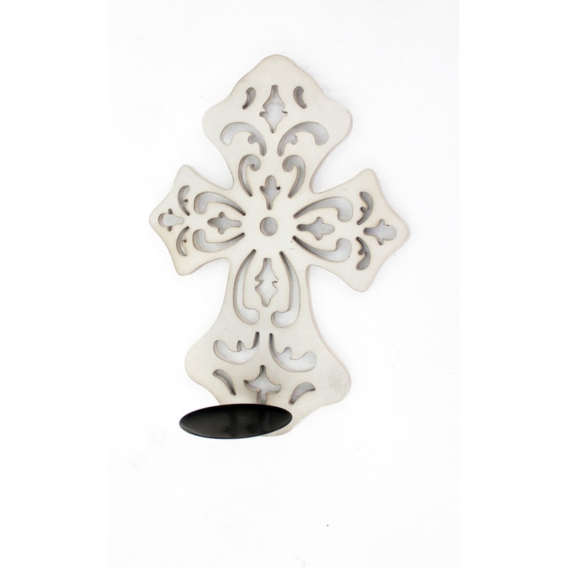 Wooden Cross Pillar Candle Holder - Set of 2