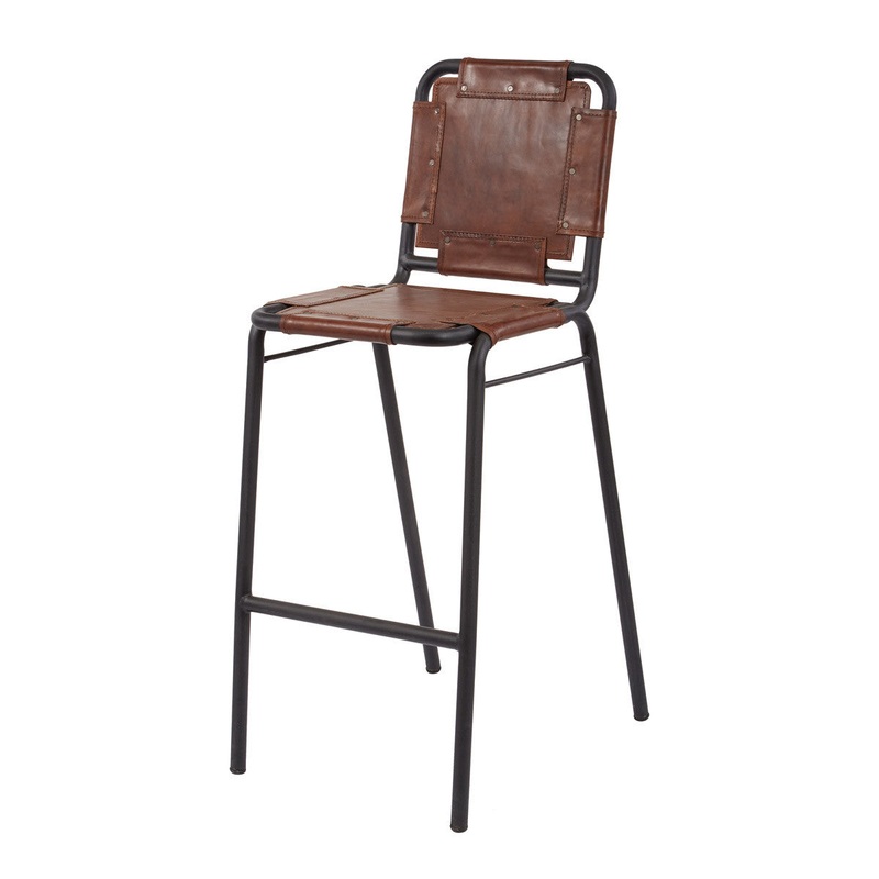 Dimond Home Industrial Leather + Metal Bar Stool