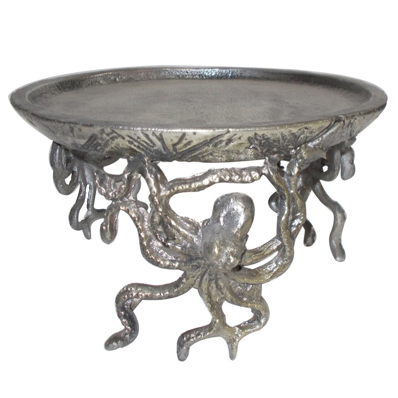 Aluminum Antique Octopus Pillar Candle Holder - Set Of 2