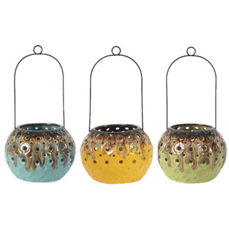 Antique Finish 3 Color Votive Lantern Candle Holder - Set of 3