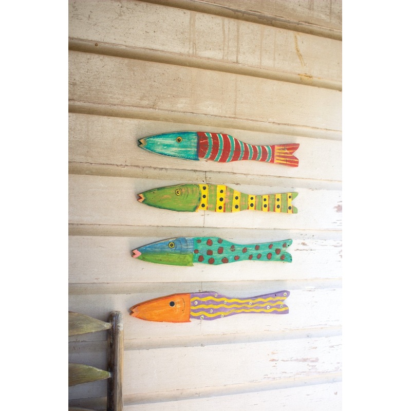 Kalalou Recycled Wood Antique Fish - Set Of 4