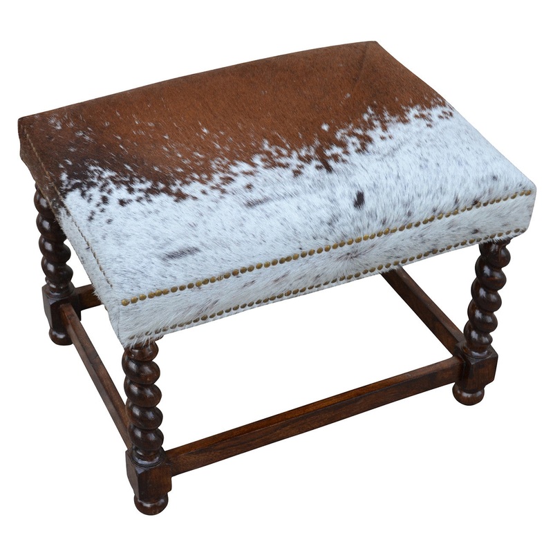 A&B Home Barley Twist Cowhide Ottoman