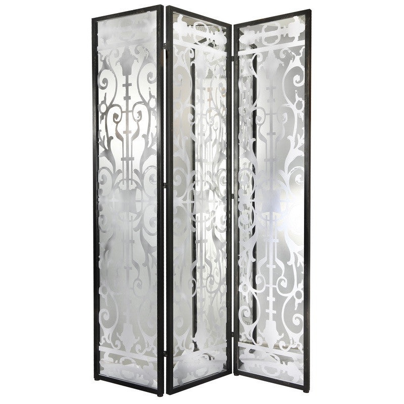 A&B Home Glass/Iron 3 - Panel Decorative Screen