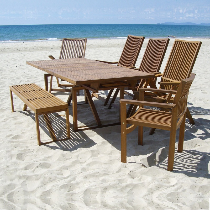 A&B Home Self-Storing Leaves Solid Acacia Extension Table
