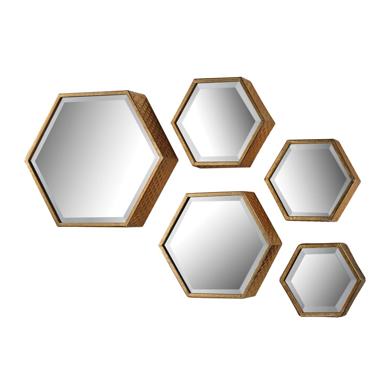Sterling Industries Hexagonal Beveled Mirror - Set of 5